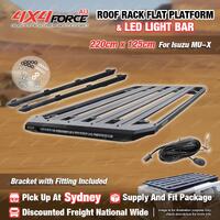 220x125cm Alloy Roof Rack Flat Platform & LED Light Bar for Isuzu MU-X 13-21 SYD