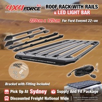 220 x 125cm Roof Rack Platform with Light Bar & Rails for Ford Everest 22-on SYD