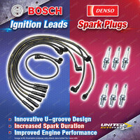 Bosch Ignition Leads + 6 x Denso Iridium TT Spark Plugs for Ford Maverick DA 4.2