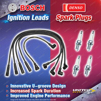 Bosch Ignition Leads + 4 x Denso Spark Plugs for Nissan Stanza A10 PA10 1.6