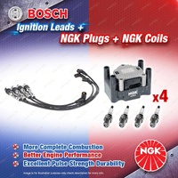 NGK Spark Plugs Coils + Bosch Leads Kit for Volkswagen Bora TYPE 4 1J 2.0L APK