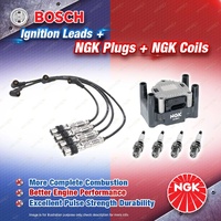 NGK Spark Plugs Coil + Bosch Leads Kit for Volkswagen Polo 9N 1.6L BCD I4 8v