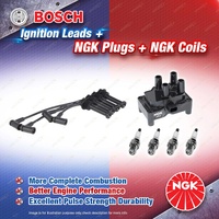 NGK Spark Plugs Coil + Bosch Leads Kit for Ford Fiesta WS WT 1.4L 1.6L I4 16v