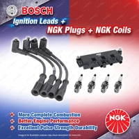 NGK Spark Plugs Coil + Bosch Leads Kit for Fiat 500 500C Panda Punto 1.2 1.4L I4