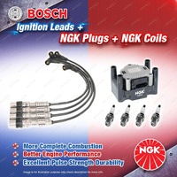 NGK Spark Plugs Coil + Bosch Leads Kit for Audi A1 8X 1.2L CBZA I4 8v 63kW 12-15