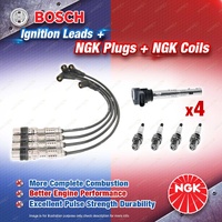 NGK Spark Plugs Coils + Bosch Leads Kit for Skoda Yeti 5L 1.2L CBZB I4 8v 77kW