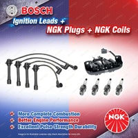 NGK Spark Plugs Coil + Bosch Leads Kit for Mazda MX5 NA 1.8L BPZE I4 16v 98kW