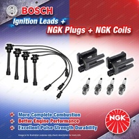 NGK Spark Plugs Coils + Bosch Leads Kit for Mitsubishi Express SJ 2.4L 4G64 I4