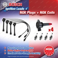 NGK Spark Plugs Coils + Bosch Leads Kit for Mitsubishi Triton ML MN KA5 2.4L I4