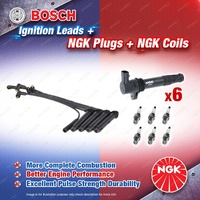 NGK Spark Plugs Coils + Bosch Leads Kit for MG ZS 180 2.5L 25K4F V6 24v Round
