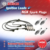 4 x NGK Spark Plugs + Bosch Leads Kit for Benz 180E 190E 200T 230 E CE GE TE