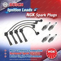 4 x NGK Spark Plugs + Bosch Ignition Leads Kit for Mazda MX5 NA 1.6L B6ZE I4 16v