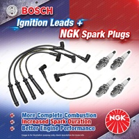 4 x NGK Spark Plugs + Bosch Ignition Leads Kit for Volvo 760 2.3L B23ET I4 8v