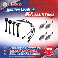4 x NGK Spark Plugs + Bosch Leads Kit for Mitsubishi Triton ML MN KA5 Express SJ