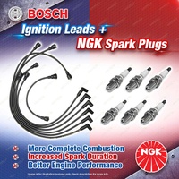 6 x NGK Spark Plugs + Bosch Ignition Leads Kit for Jaguar E Type XJ6 4.2L I6 24v