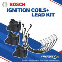 Bosch 3 Ignition Coils+Lead Kit for Holden Statesman WH 3.8L V6 171KW 00-03