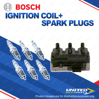 Bosch 6 Spark Plugs+Ignition Coil for Volkswagen Golf MK 3 1H Passat B4 3A V6