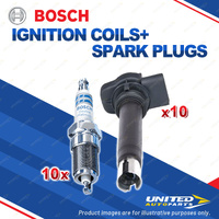 Bosch 10 Spark Plugs+10 Ignition Coils for Audi R8 42 5.2L CMPA V10 40V 11-12