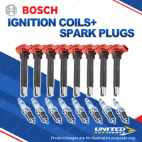 Bosch 8 Spark Plugs+8 Ignition Coils for Audi R8 48 RS4 B5 8D 4.2L 2.7L V8 07-16