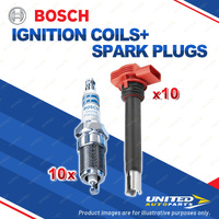 Bosch 10 Spark Plugs+10 Ignition Coils for Audi RS6 C6 4F 5.0L BUH V10 40V 08-10