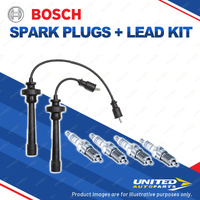 Bosch 4 Spark Plug+Lead Kit for Mitsubishi Pajero IO QA H65W 1.6 I4 75KW 99-01