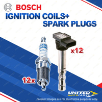 Bosch 12 Spark Plugs+12 Ignition Coils for Audi A8 D3 4E 6.0L BHT W12 48V 05-10