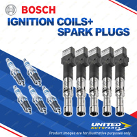 Bosch 5 Spark Plugs+5 Ignition Coils for Volkswagen Bora TYPE 4 1J 2.3L V5 01-07