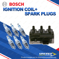 Bosch 6 Spark Plug+Ignition Coil for Volkswagen Caravelle T4 70 2.8L V6 00-03
