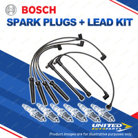 Bosch 6 Spark Plug+Lead Kit for Nissan Navara D22 AFGD22 CFGD22 CFUD22 3.0 V6