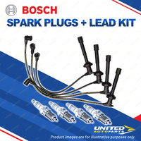 Bosch 4 Spark Plugs+Lead Kit for Nissan Bluebird Presea Primera Pulsar Wingroad