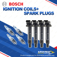 Bosch 4 Spark Plugs+4 Ignition Coils for Toyota Camry ACV40R ACV40 2.4L 2AZFE I4