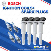 Bosch 4 Spark Plugs+4 Ignition Coils for BMW 320i E90 2.0 N46B20O I4 110KW 04-07