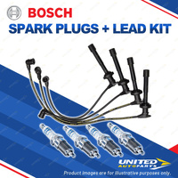 Bosch 4 Spark Plugs+Lead Kit for Nissan Bluebird U14 EU14 1.8L SR18DE I4 96-98