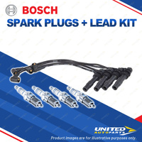 Bosch 4 Spark Plugs+Lead Kit for Volkswagen Polo 6N 1.4L I4 16V AHW 55KW 00-01