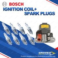 Bosch 8 Spark Plugs+Ignition Coil for Mercedes Benz 500SE 500SEC S500 W140 C140