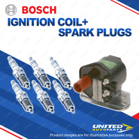 Bosch 6 Spark Plugs+Ignition Coil for Mercedes Benz 300SEL W140 3.2L I6 91-93