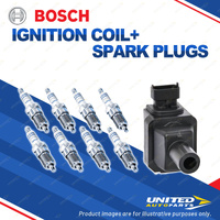 Bosch 8 Spark Plugs+Ignition Coil for Mercedes Benz SL500 R129 5.0L V8 95-01