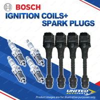 Bosch 4 Spark Plug+4 Ignition Coil for Nissan Pulsar N16 CBAN16 FBAN16 1.8L I4