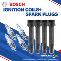 Bosch 4 Spark Plugs+4 Ignition Coils for Nissan Pulsar N16 CBAN16 FBAN16 QG18DE