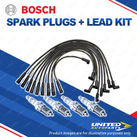 Bosch 4 Spark Plugs+Lead Kit for Holden Commodore VK 1.9L I4 1984-1987