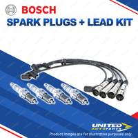 Bosch 4 Spark Plugs+Lead Kit for Volkswagen Polo 6N 1.6L I4 8V AEE 55KW 96-00
