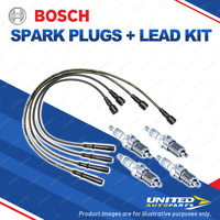 Bosch 4 Spark Plugs+Lead Kit for Holden Rodeo TF TFR16 2.3L I4 8V 69KW 91-93