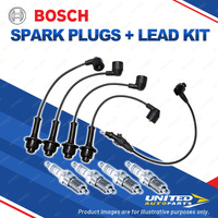 Bosch 4 Spark Plugs+Lead Kit for Toyota Townace KR42R KR43 1.8L I4 60KW 98-05