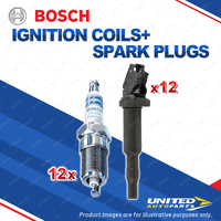 Bosch 12 Spark Plugs+12 Ignition Coils for BMW 760Li F02 6.0L V12 400KW 12-14