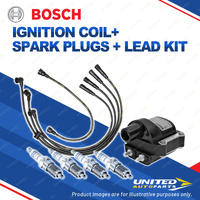 Bosch 4 Spark Plugs Coil Lead Kit for Mitsubishi Sigma GK GN 2.0L I4 70KW 83KW