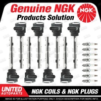 NGK 8 Spark Plugs + 8 Igniton Coils for Audi RS4 B7 4.2L V8 2006-2008