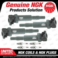 NGK 4 Spark Plugs + 4 Igniton Coils for BMW 120i E82 2.0L 4Cyl Premium Quality
