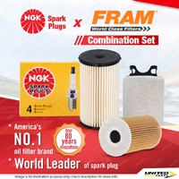 NGK Standard Spark Plugs + Fram Filter Service Kit for Volkswagen Caddy 2K CAYD