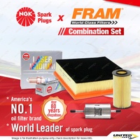 NGK Laser Iridium Spark Plugs + Fram Filter Service Kit for Volvo S40 MS38 2.4L