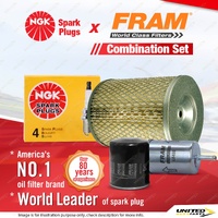 NGK Standard Spark Plugs + Fram Filter Service Kit for Nissan Urvan E24 2.4L